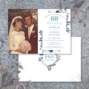 エレガントな花の模様の60周年結婚記念日の写真 招待状