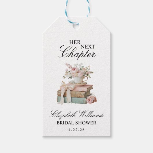 エレガントな花の次の章 ブライダルシャワー ギフトタグ (正面)