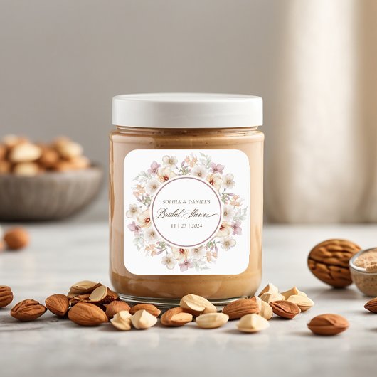 エレガントな花の水彩ウェディングシャワー スクエアシール