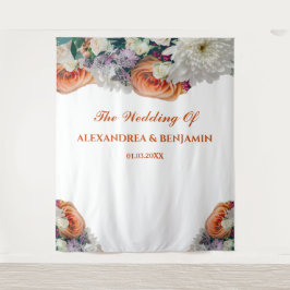 エレガントな花の水彩ウェディングフラワーバックドロップ タペストリー