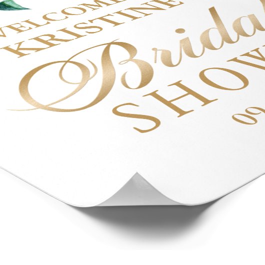 エレガントな花の水彩グリーンのブライダルシャワー ポスター (角)