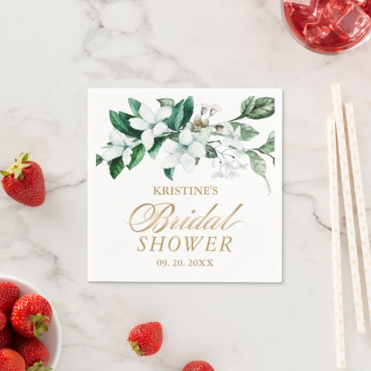 エレガントな花の水彩グリーン ブライダルシャワー スタンダードカクテルナプキン (インサイチュ)