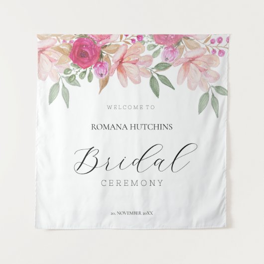 エレガントな花の水彩手描き タペストリー (正面)