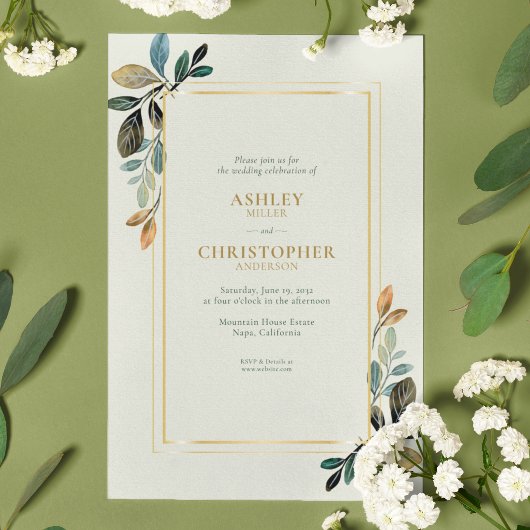 エレガントな花の水彩画の賢いオールインワンウェディング 招待状