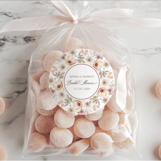 エレガントな花の水彩画 ブライダルシャワー ラウンドシール