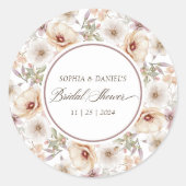 エレガントな花の水彩画 ブライダルシャワー ラウンドシール (正面)