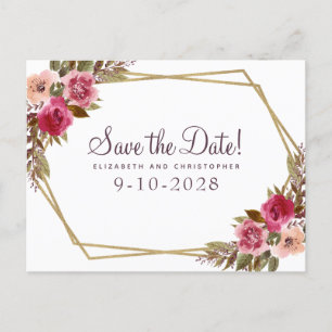 エレガントな花の水彩画 Save The Date ウェディング 案内ポストカード