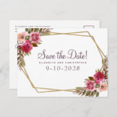 エレガントな花の水彩画 Save The Date ウェディング 案内ポストカード (正面/裏面)