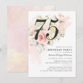 エレガントな花の水彩 75歳の誕生日パーティー 招待状 (正面/裏面)