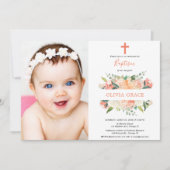 エレガントな花の洗礼のモモの白人のクリーム色の女の子 招待状 (正面)