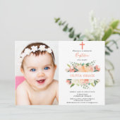 エレガントな花の洗礼のモモの白人のクリーム色の女の子 招待状 (スタンド正面)