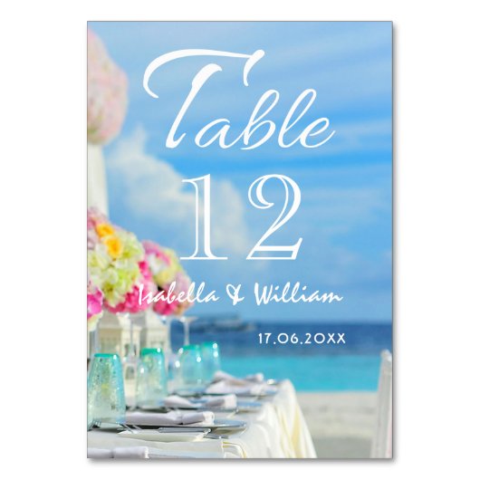 エレガントな花の海のビーチの夏の結婚式のテーブル テーブルナンバー (裏面)