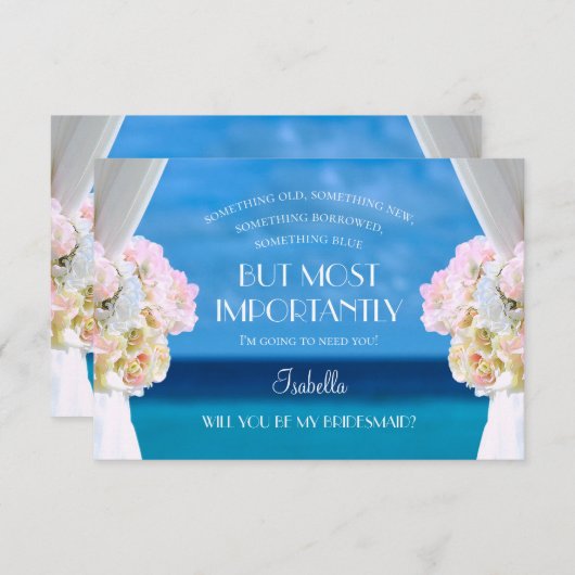 エレガントな花の海辺のウェディングパーティーのお誘い 招待状 (正面/裏面)