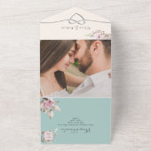 エレガントな花の淡いピンクとブルーの結婚式 オールインワン招待状 (外側)