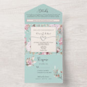エレガントな花の淡いピンクとブルーの結婚式 オールインワン招待状 (内側)