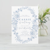 エレガントな花の淡い青の退職案内 招待状 (スタンド正面)