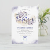 エレガントな花の濃紺の男の子の洗礼 招待状 (スタンド正面)