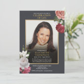 エレガントな花の生命のお祝い 葬儀の写真 招待状 (スタンド正面)