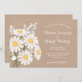 エレガントな花の白いデイジー ベージュの結婚式 招待状 (正面/裏面)