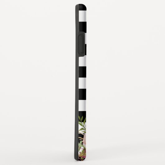 エレガントな花の白黒のストライプのなモノグラムの名前 Case-Mate iPhoneケース (裏面/右)