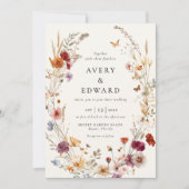 エレガントな花の秋のウェディングボホー 招待状 (正面)