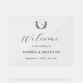 エレガントな花の紋章モノグラム結婚式ウェルカムサイン アクリルサイン (正面)