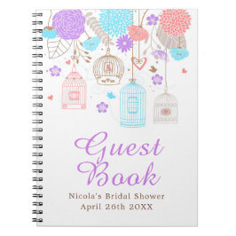 エレガントな花の紫と青のブライダルシャワー ノートブック