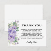 エレガントな花の紫のブライダルシャワー サンキューカード (正面/裏面)
