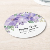 エレガントな花の紫のブライダルシャワー ラウンドペーパーコースター (アングル)