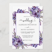 エレガントな花の紫の牡丹のモノグラム結婚式の招待状 招待状 (正面/裏面)