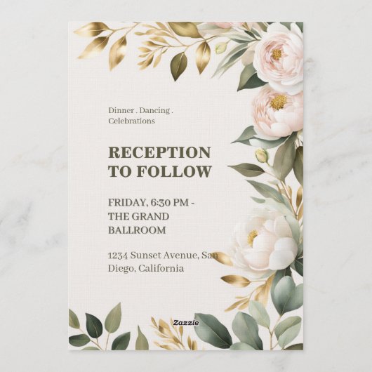 エレガントな花の結婚式招待状 | 白いバラとE 招待状 (裏面)