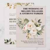 エレガントな花の結婚式招待状 | 白いバラとE 招待状 (正面/裏面)