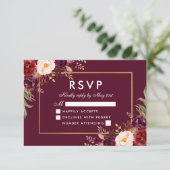 エレガントな花の結婚式 ワインレッド ゴールド RSVP (スタンド正面)