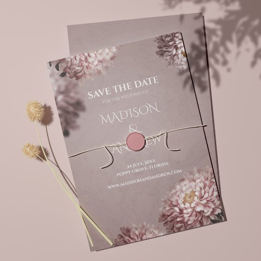 エレガントな花の結婚式 Save the Date カード