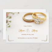 エレガントな花の結婚指輪 フローラル 招待状 (正面/裏面)