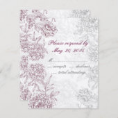 エレガントな花の結婚RSVPはワインレッドのクリームを梳きます 出欠カード (正面/裏面)