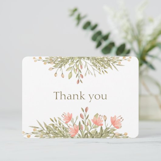 エレガントな花の緑の草木は感謝していしています。 花カード 招待状 (スタンド正面)