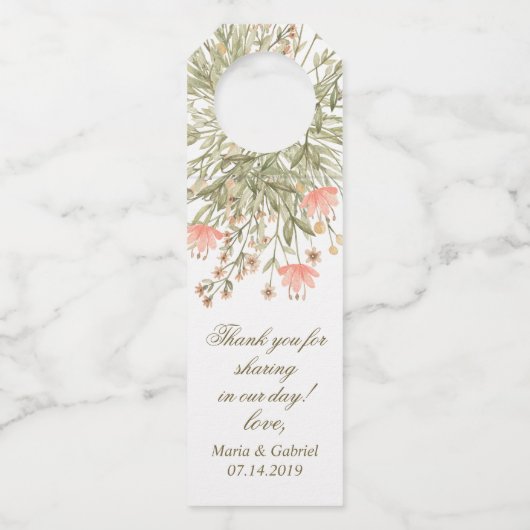 エレガントな花の緑の草木。 国の結婚式 ボトルネックタグ (正面)