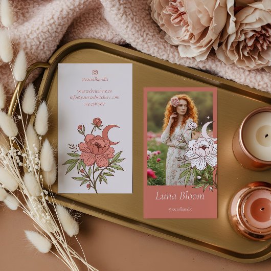 エレガントな花の芍薬 天体 ホリスティック ムーン フォト 名刺