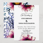 エレガントな花の葉の結婚式のカード 招待状 (正面/裏面)