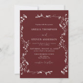 エレガントな花の葉 クラシック ウェディング 招待状 (正面)