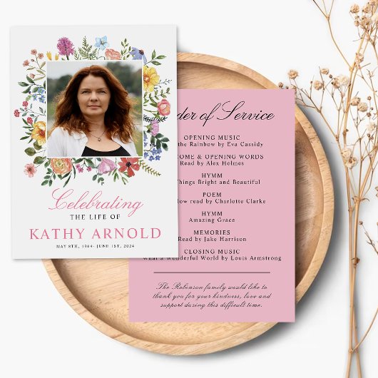 エレガントな花の葬儀式次第プログラム 招待状