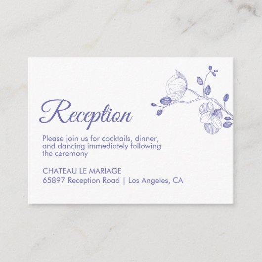 エレガントな花の蘭 現代のパープルブルーの受付案内 エンクロージャーカード (正面)