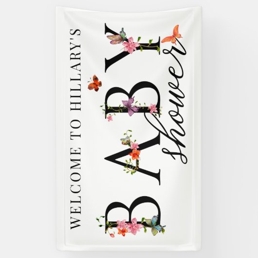 エレガントな花の蝶ベビーシャワーの旗 横断幕 (縦)