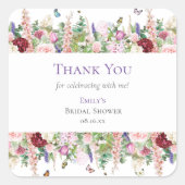 エレガントな花の蝶 結婚前お礼シャワー スクエアシール (正面)