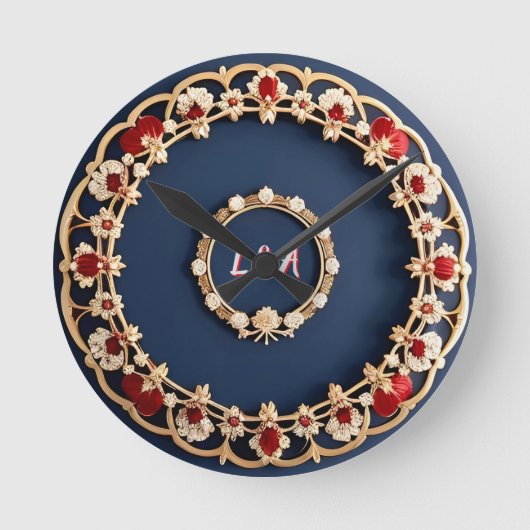 エレガントな花の装飾デザイン ラウンド壁時計 (正面)