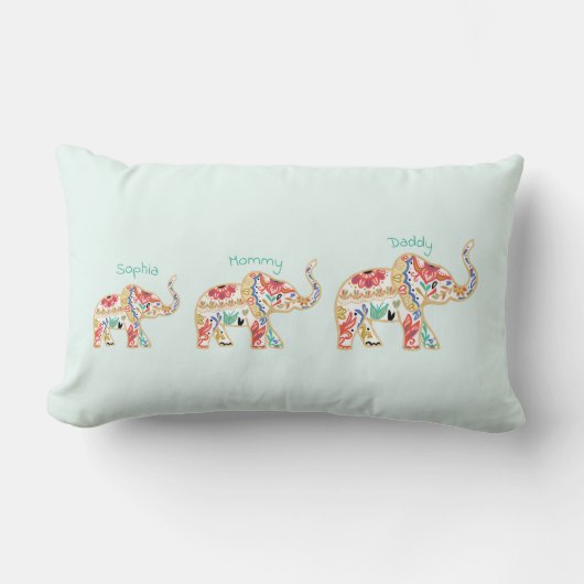 エレガントな花の装飾的で華美な象の子供部屋 ランバークッション (正面)