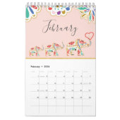 エレガントな花の装飾的で華美な象パターン カレンダー (2月 2026)