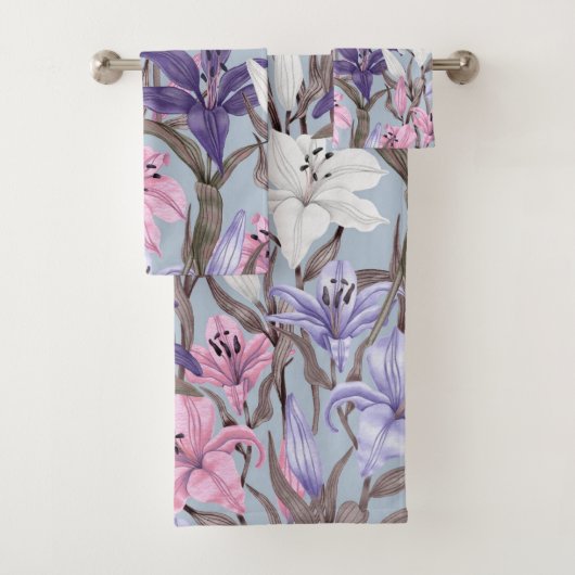 エレガントな花の装飾 目を引く バスタオルセット (インサイチュ)