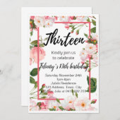 エレガントな花の誕生日招待状 招待状 (正面/裏面)